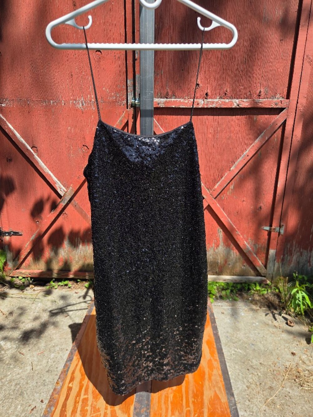 ReVamped black sequin mini slip dress with spaghetti straps size  L